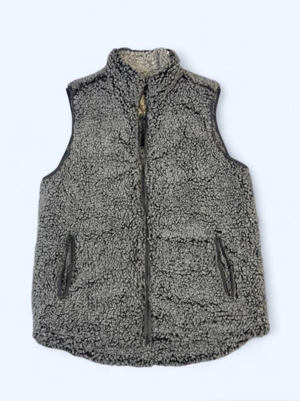 Womens Gray Sherpa Fleece Vest - Cozy Sleeveless Jacket